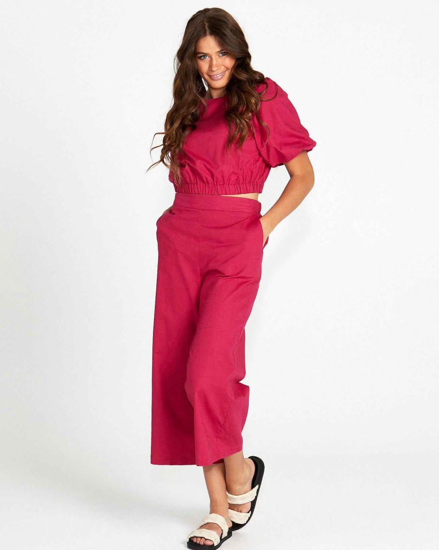 Clothing Sass Clothing | Marnie Relaxed Pant Berry