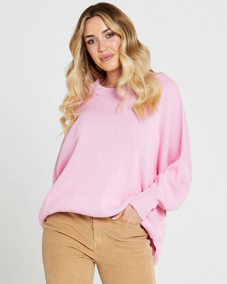 Clothing Sass Clothing | Marie Oversized Knit Top Pink