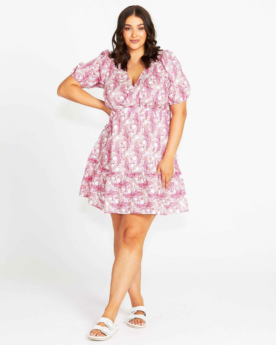 Clothing Sass Clothing | Jemima Wrap Front Mini Dress Pink Paisley