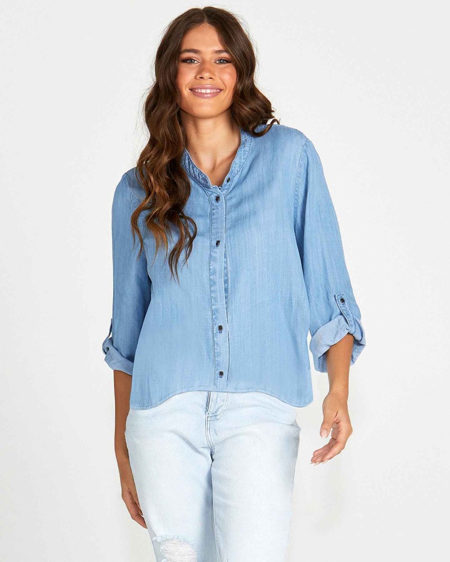 Clothing Sass Clothing | Willow Boxy Shirt Blue Wash