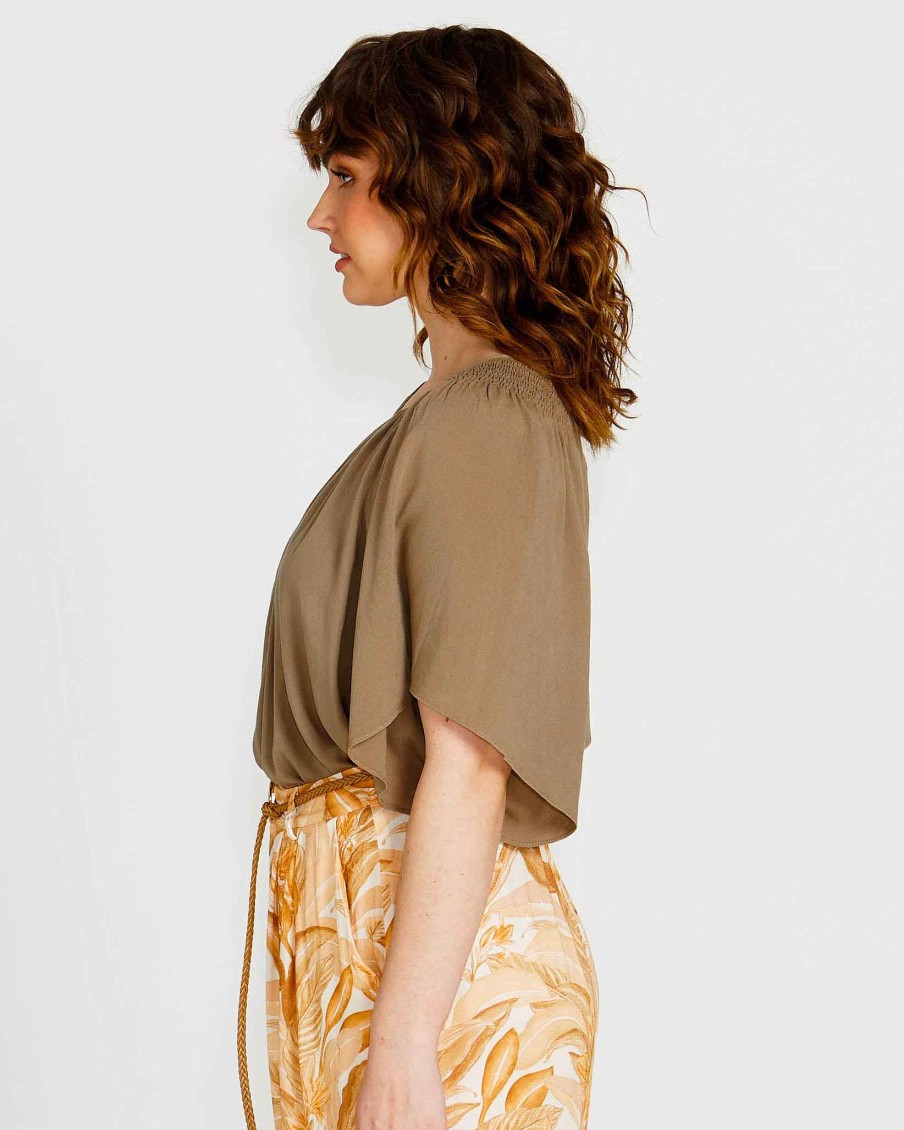 Clothing Sass Clothing | Portia Tunic Smock Top Khaki