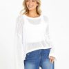 Clothing Sass Clothing | Lily Bell Sleeve Knit Top White