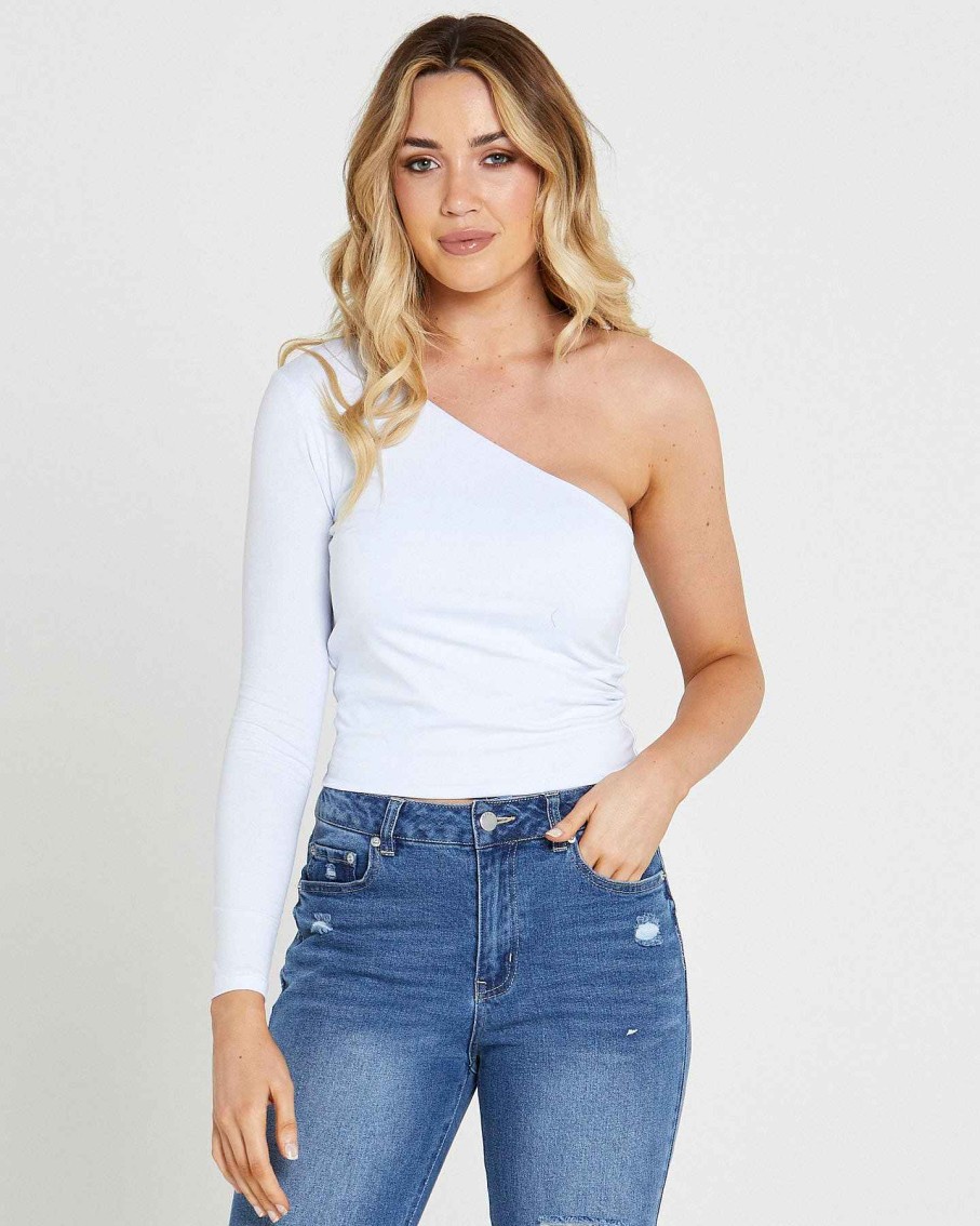 Clothing Sass Clothing | Anna One Sleeve Top White