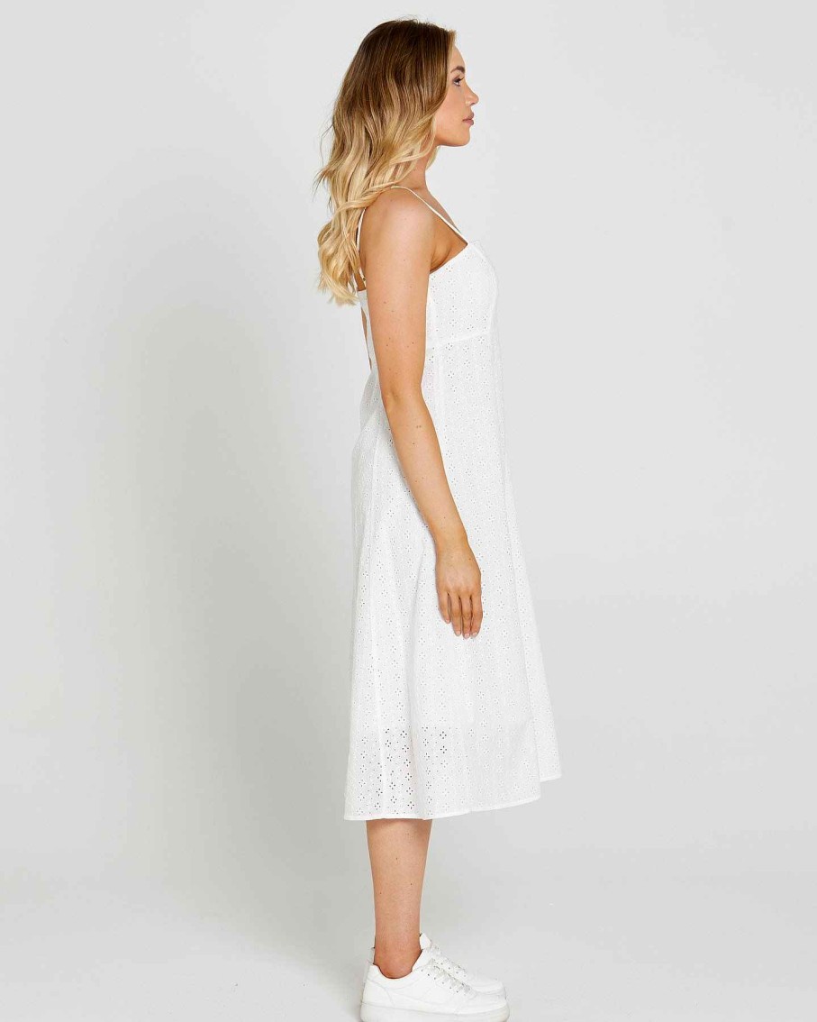 Clothing Sass Clothing | Sofia Embroidered Midi Dress White