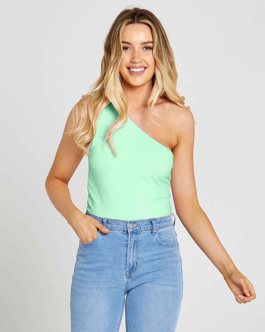 Clothing Sass Clothing | Bec One Shoulder Top Mint