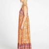 Clothing Sass Clothing | Dawn Bodice Boho Gypsy Floral Print Maxi Dress In Orange/Pink Batik Paisley