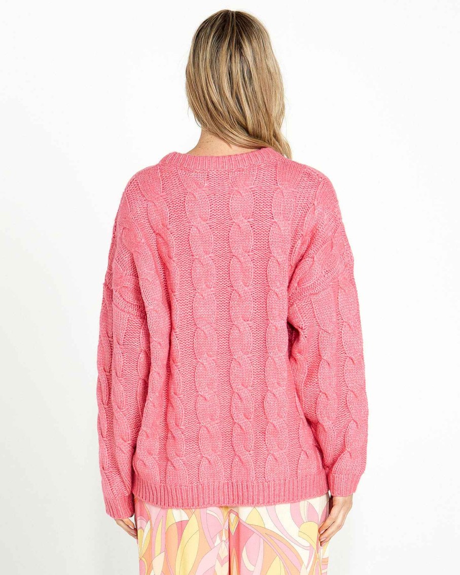 Clothing Sass Clothing | Felicity Cable Knit Top Rose Pink