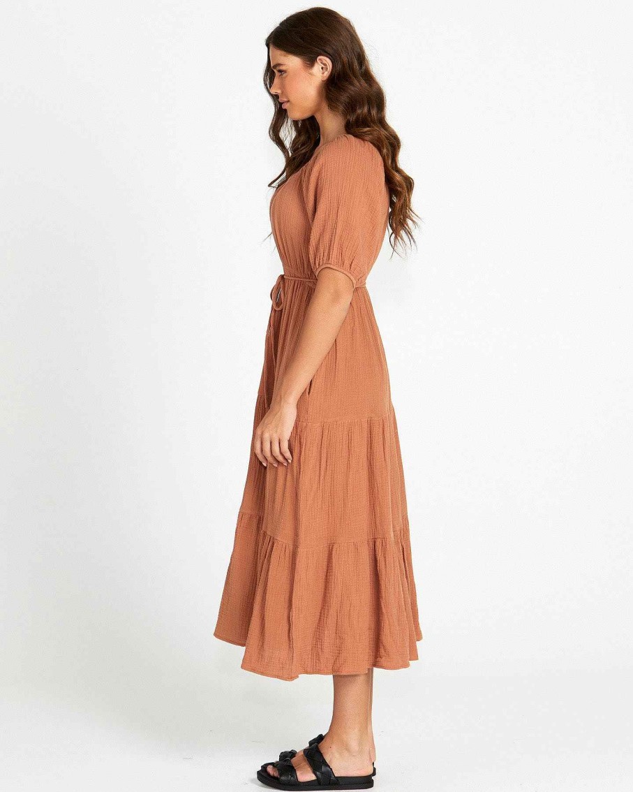 Clothing Sass Clothing | Felix Tiered Midi Dress Mocha