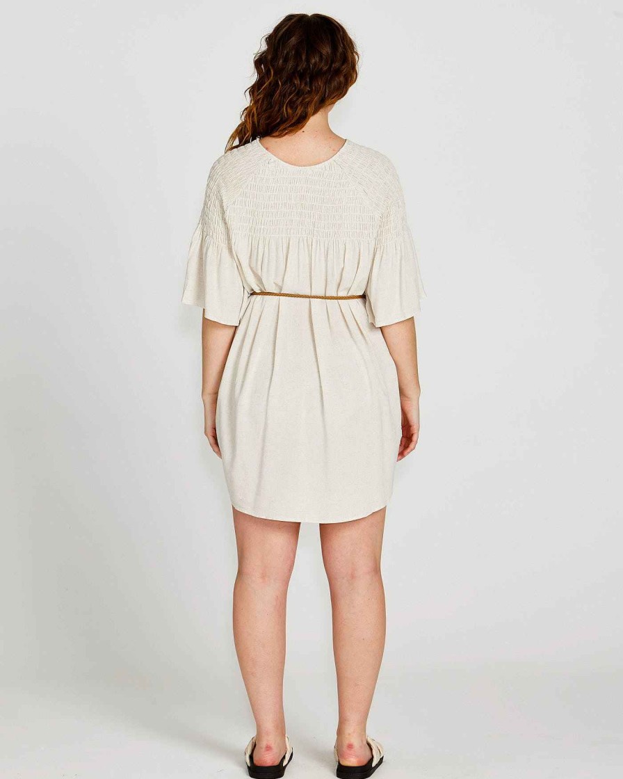 Clothing Sass Clothing | Portia Relaxed Smock Mini Dress Beige Oatmeal