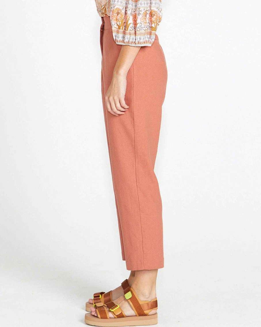 Clothing Sass Clothing | Bowie High Waist Straight Leg Cropped Length Cotton Pant Rosewood