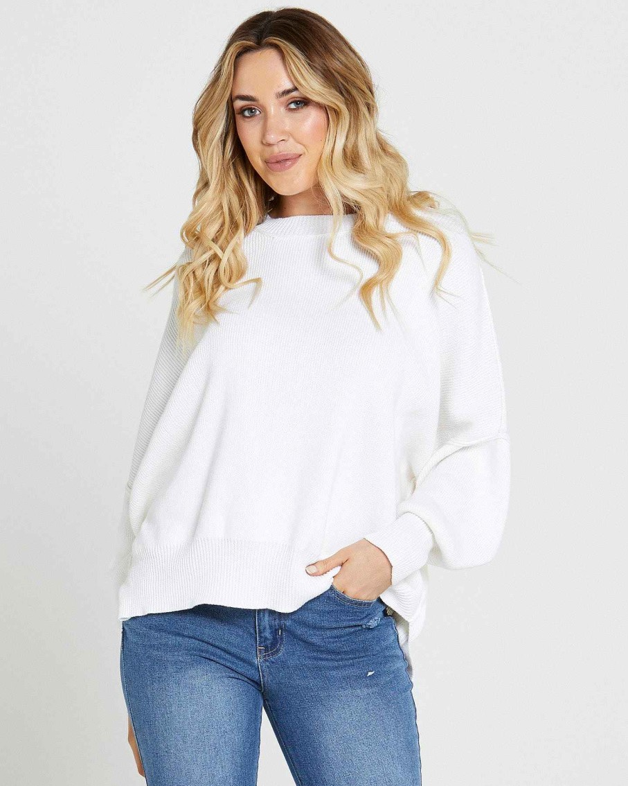 Clothing Sass Clothing | Marie Oversized Knit Top White