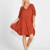 Clothing Sass Clothing | Brigitte Tiered Dress Chestnut