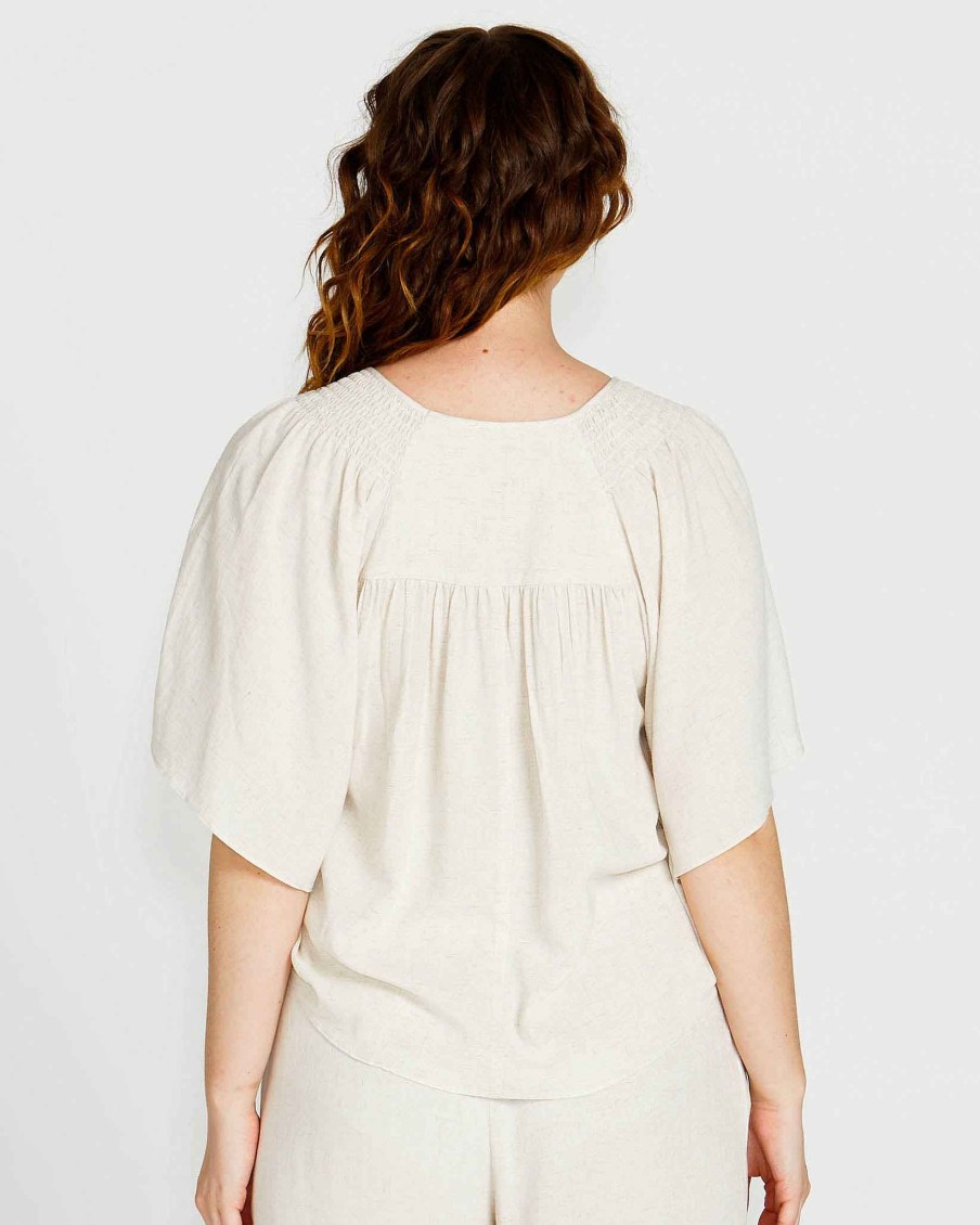 Clothing Sass Clothing | Portia Tunic Smock Top Beige Oatmeal