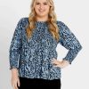 Clothing Sass Clothing | Luna Shirred Top Blue Animal