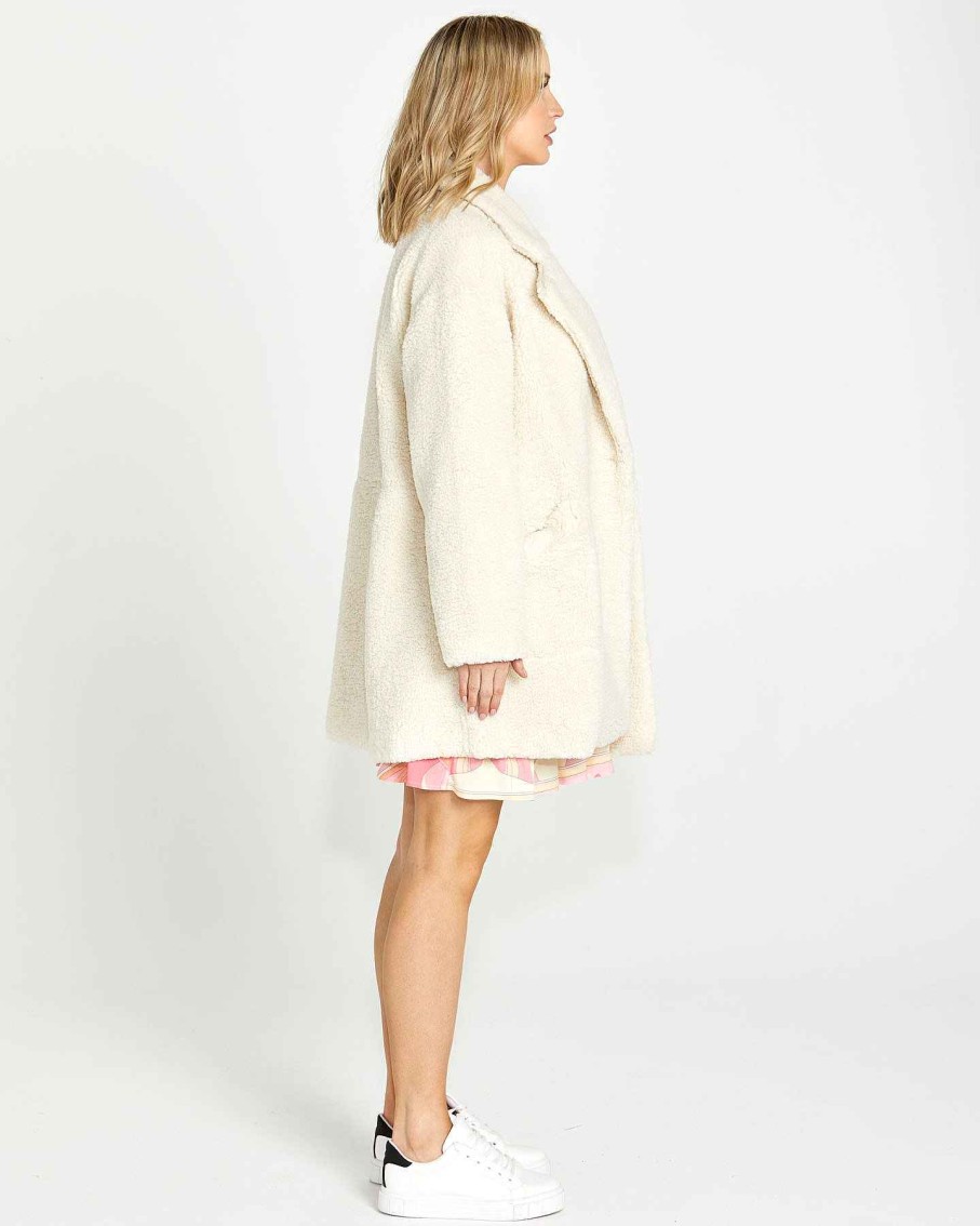 Clothing Sass Clothing | Gina Sherpa Raglan Sleeve Coat Cream