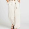 Clothing Sass Clothing | Portia Elasticated Wide Leg Linen-Blend Pants Beige Oatmeal