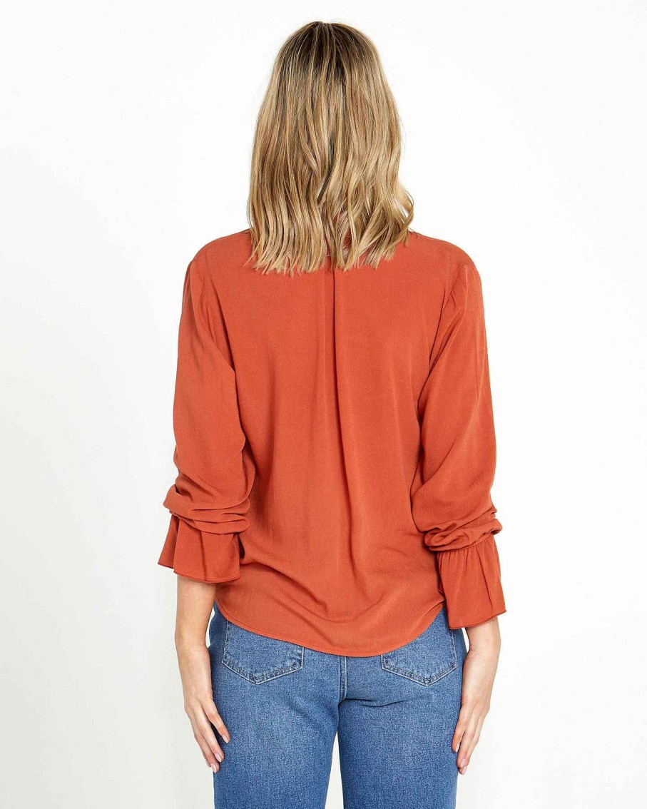 Clothing Sass Clothing | Vivienne Wrap Front Top Chestnut