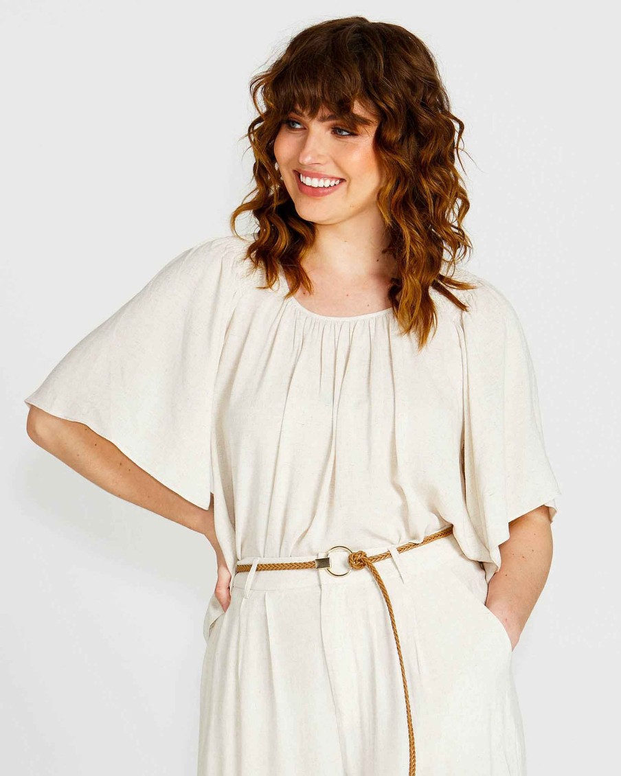 Clothing Sass Clothing | Portia Tunic Smock Top Beige Oatmeal