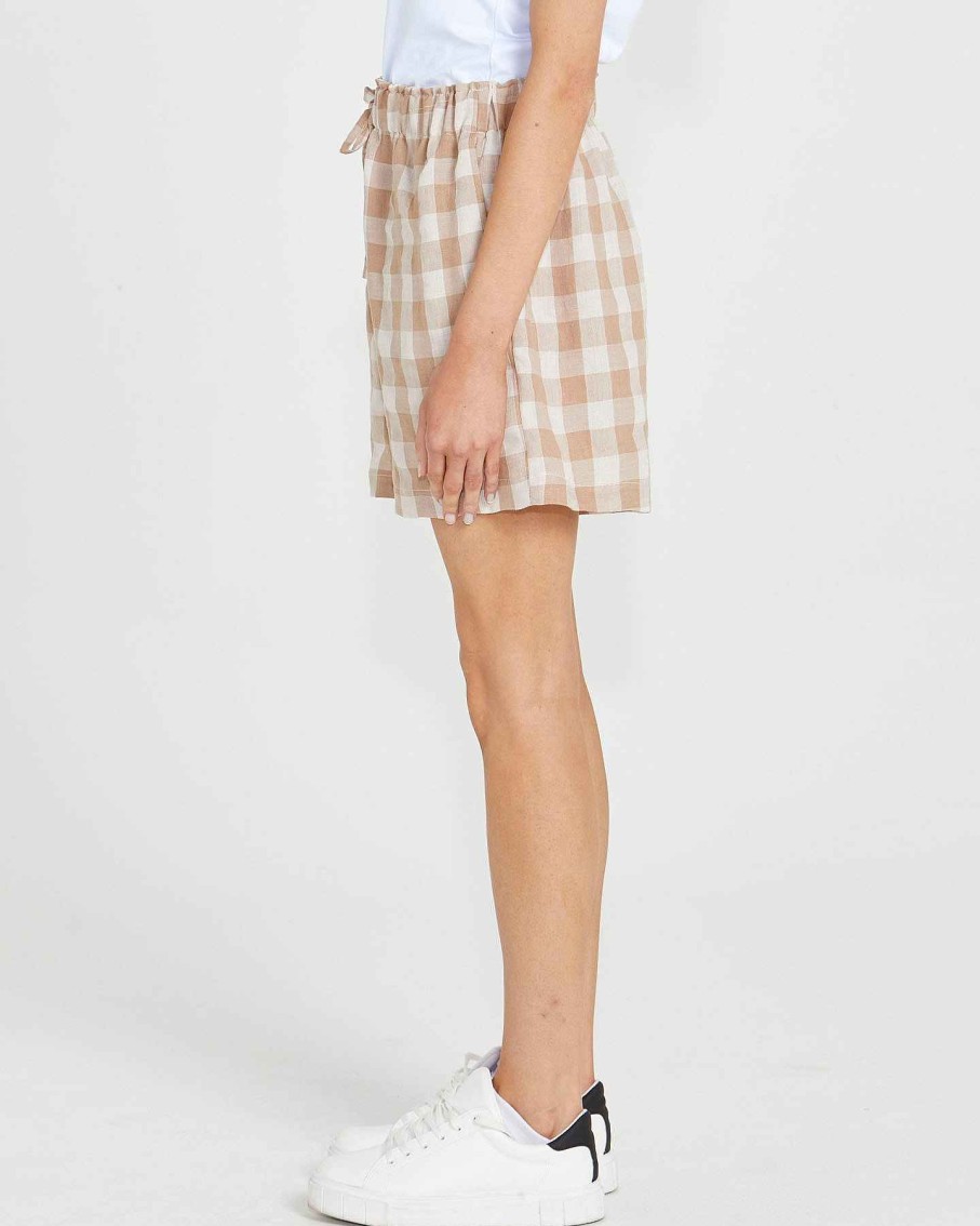 Clothing Sass Clothing | Stevie Drawcord Short Mocha Check