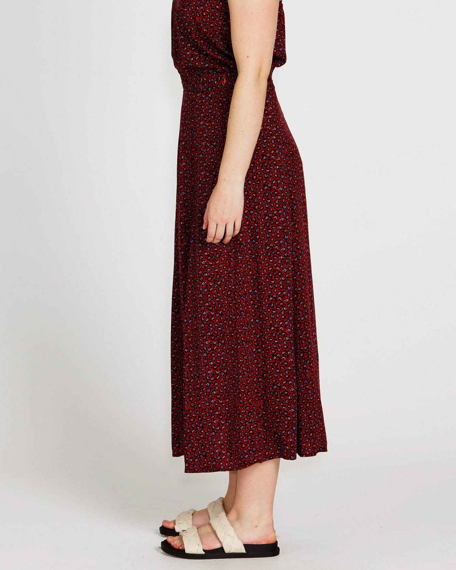 Clothing Sass Clothing | Candice Midi Skirt Wine Animal