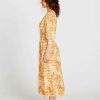 Clothing Sass Clothing | Portia Elastic Waist Tiered Midi Flowy Dress Yellow Palm Springs