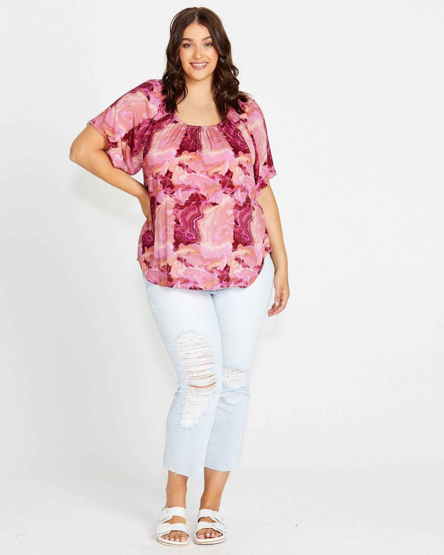 Clothing Sass Clothing | Remy Off Shoulder Top Berry Marble