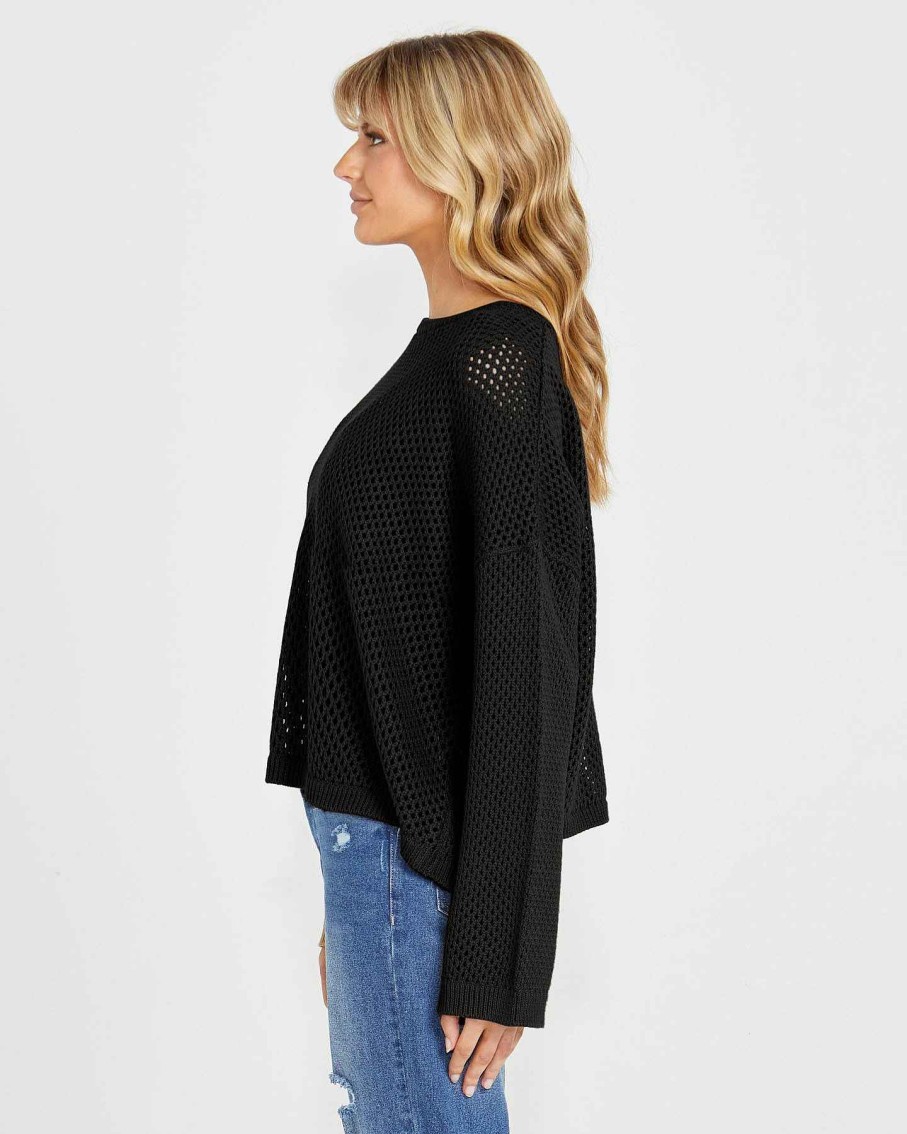 Clothing Sass Clothing | Lily Bell Sleeve Knit Top Black