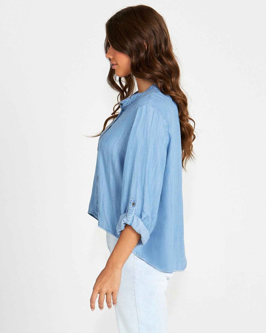 Clothing Sass Clothing | Willow Boxy Shirt Blue Wash