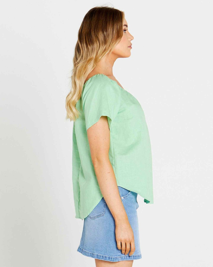 Clothing Sass Clothing | Cassie Off Shoulder Top Mint