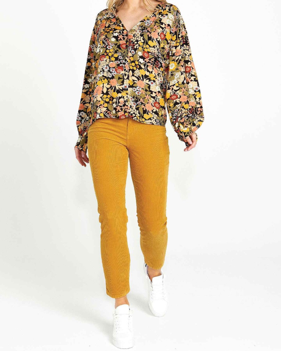 Clothing Sass Clothing | Lilah Skinny Leg Cord Pant Mustard