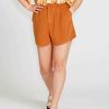 Clothing Sass Clothing | Zahlia High Waisted Relaxed Fit Lyocell Short Sandy Tan