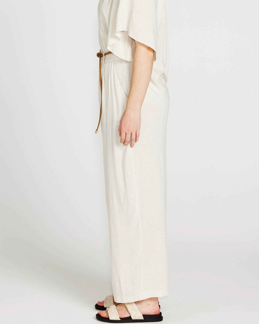 Clothing Sass Clothing | Portia Elasticated Wide Leg Linen-Blend Pants Beige Oatmeal