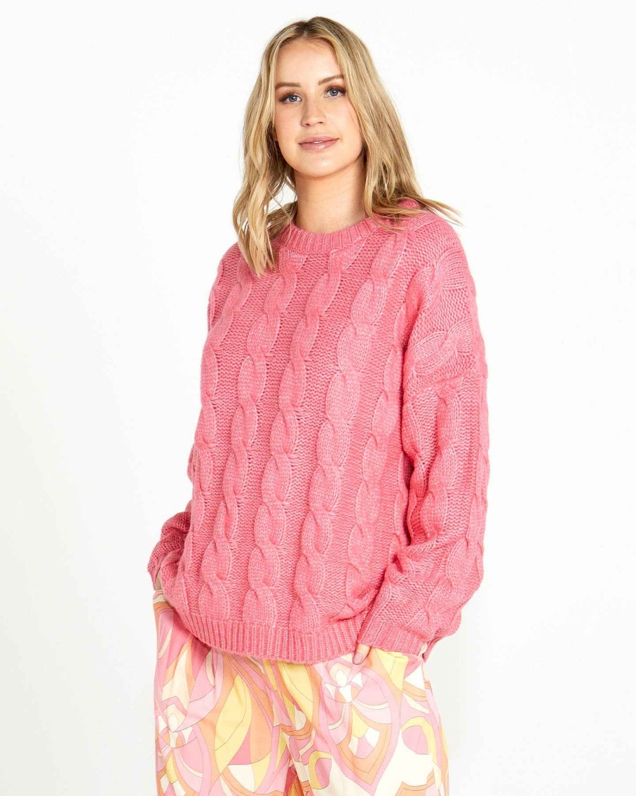 Clothing Sass Clothing | Felicity Cable Knit Top Rose Pink