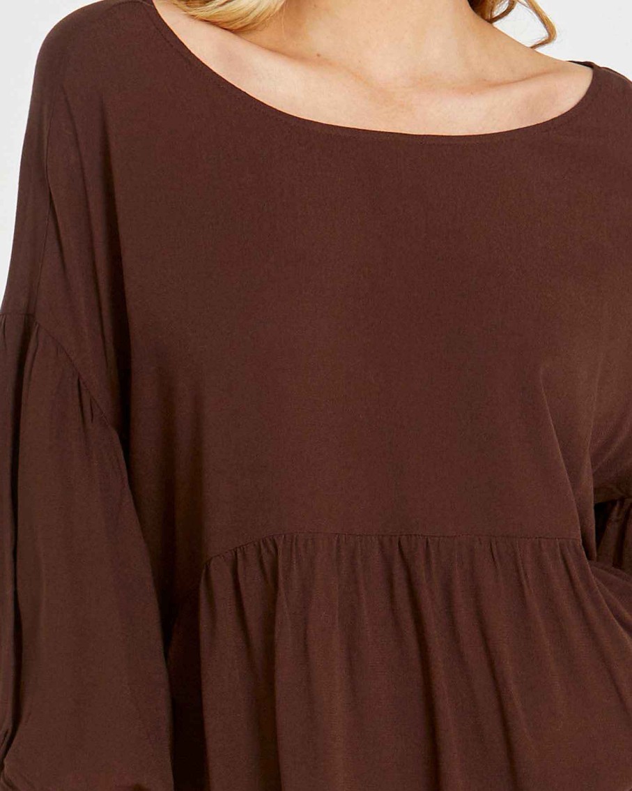 Clothing Sass Clothing | Yasmin Bubble Sleeve Top Chocolate