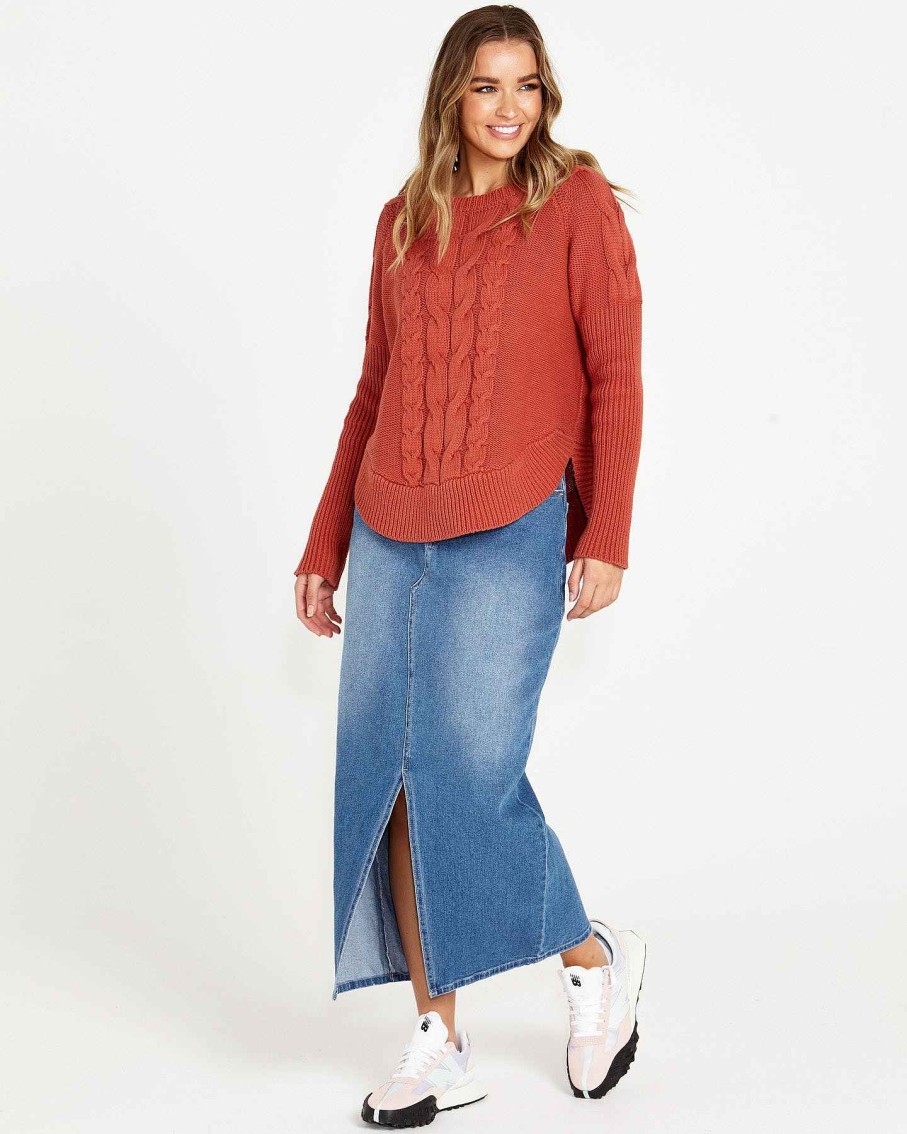 Clothing Sass Clothing | Jacinta Cable Knit Jumper Rosewood