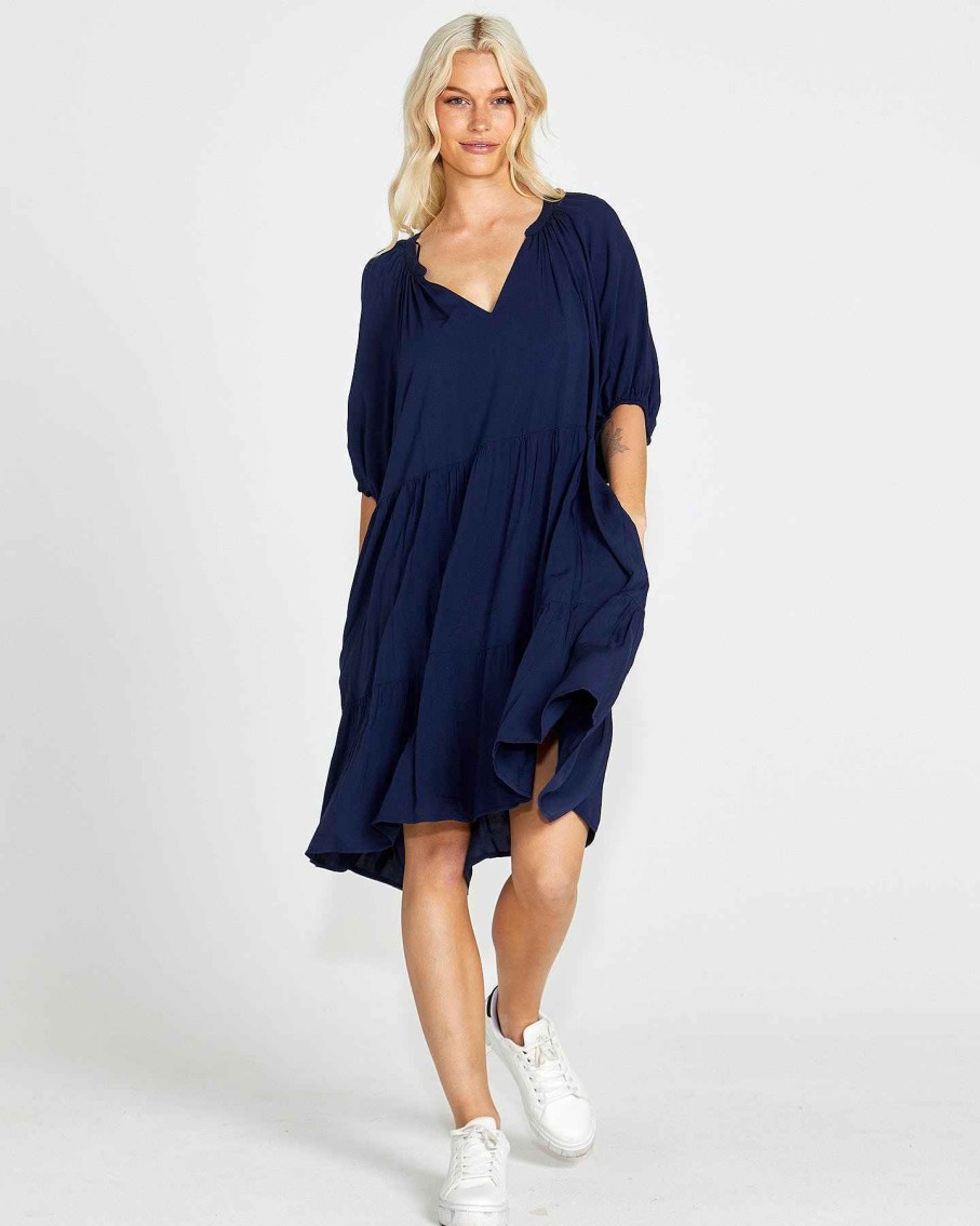 Clothing Sass Clothing | Brigitte Tiered Dress Navy