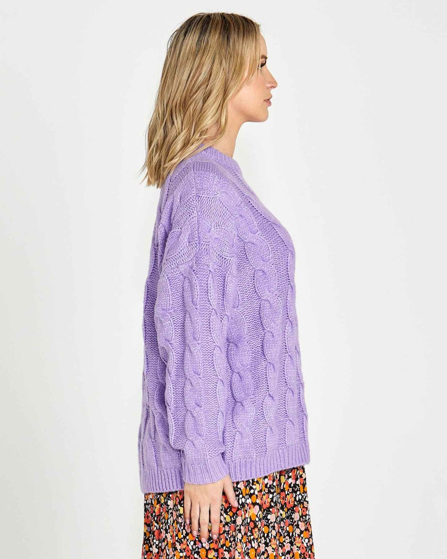 Clothing Sass Clothing | Felicity Cable Knit Top Lavender