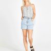 Clothing Sass Clothing | Deja High Waisted Rolled Hem Denim Short Pale Blue Stone 95 Wash