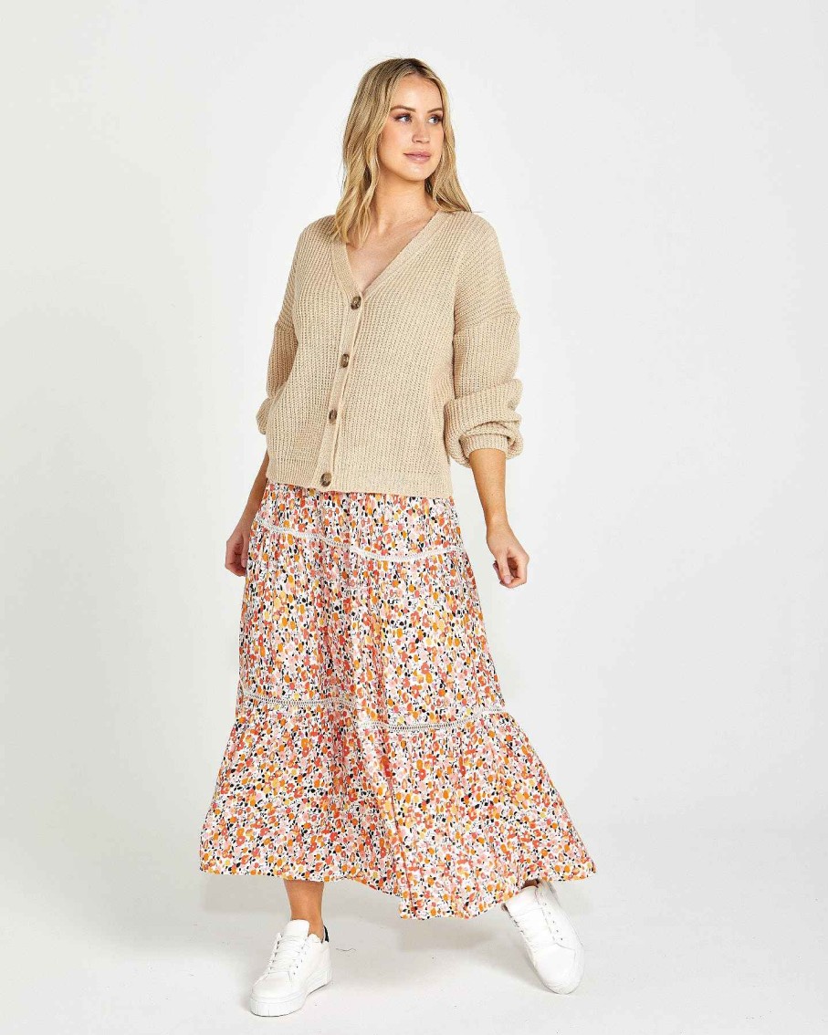 Clothing Sass Clothing | Jemma Boho Skirt White Ditsy