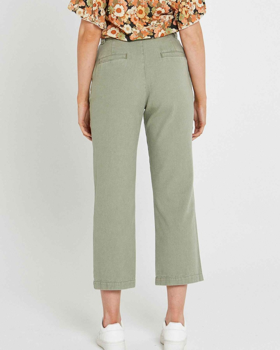 Clothing Sass Clothing | Carolina Straight Leg High Waisted Pant Sage Green