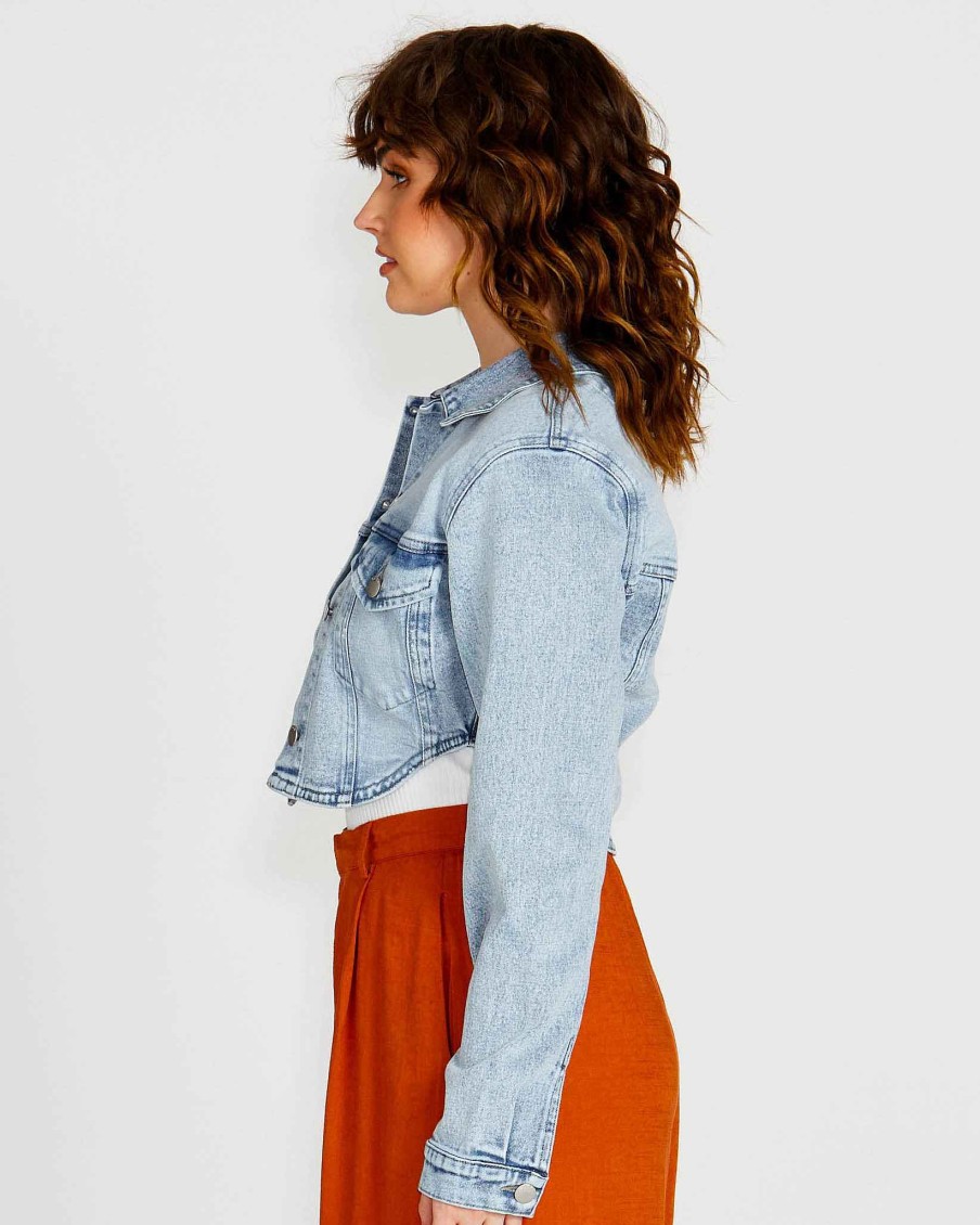 Clothing Sass Clothing | Rhea Cropped Denim Jacket 70 Wash