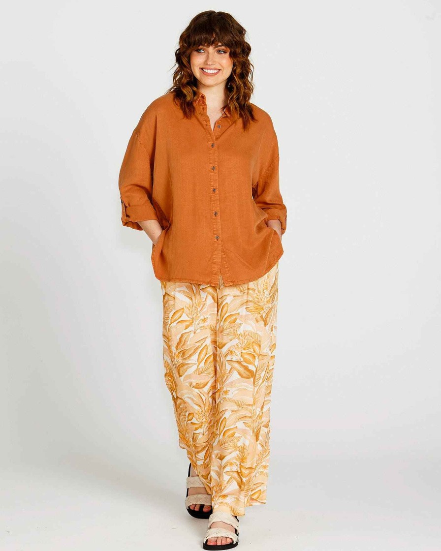 Clothing Sass Clothing | Zahlia Oversized Button-Up Lyocell Shirt Sandy Tan