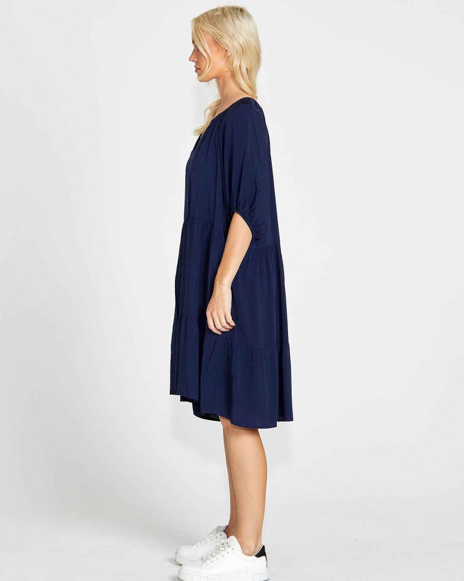 Clothing Sass Clothing | Brigitte Tiered Dress Navy