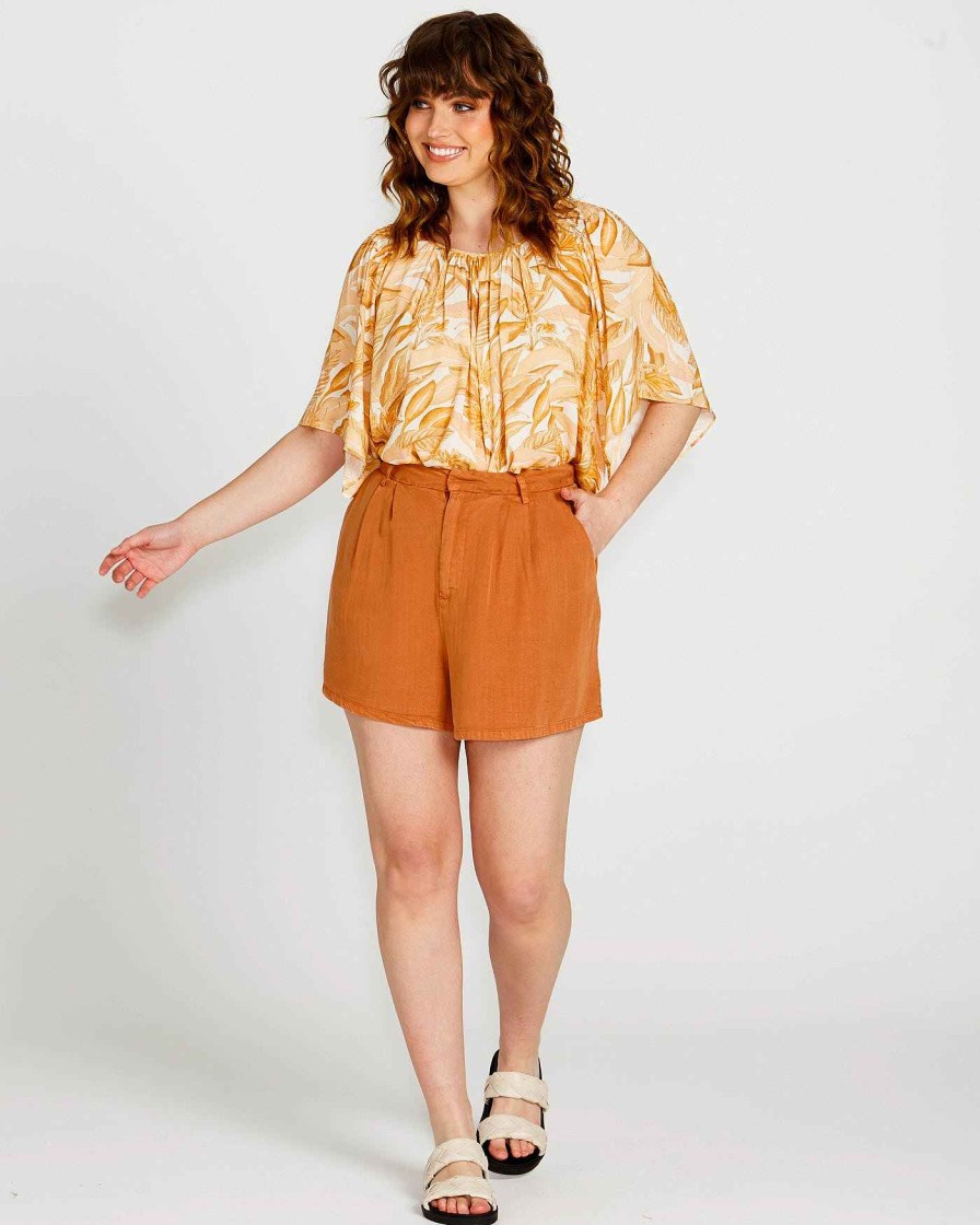 Clothing Sass Clothing | Portia Tunic Smock Top Yellow Palm Springs