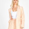 Clothing Sass Clothing | Lydia Striped Double Breasted Linen-Blend Blazer Peach Stripe