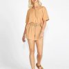 Clothing Sass Clothing | Aria Elastic Waist Drawstring Cotton/Linen Short Tan