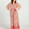 Clothing Sass Clothing | Ashley Midi Wrap Dress Pink Blossom