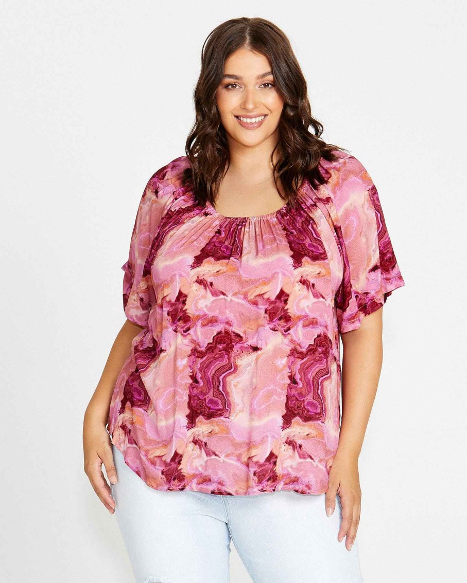 Clothing Sass Clothing | Remy Off Shoulder Top Berry Marble