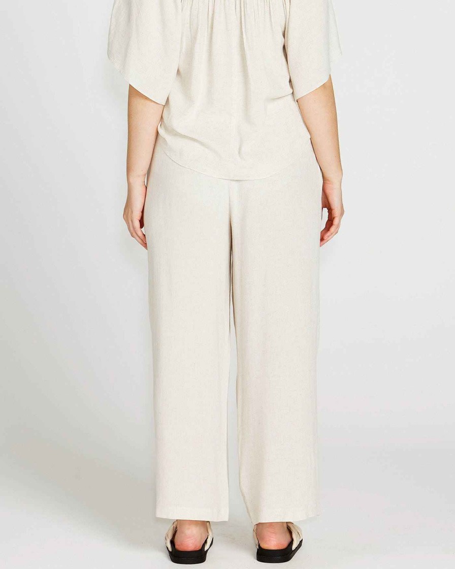 Clothing Sass Clothing | Portia Elasticated Wide Leg Linen-Blend Pants Beige Oatmeal