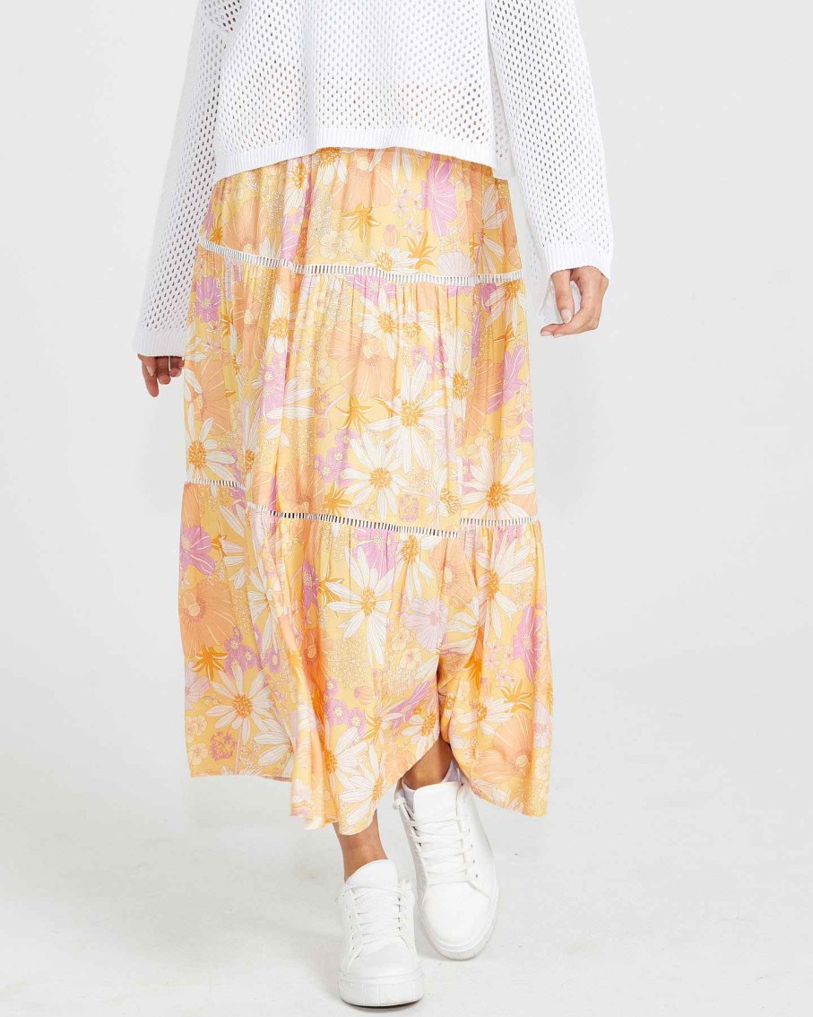 Clothing Sass Clothing | Montana Tiered Skirt Tropical Floral